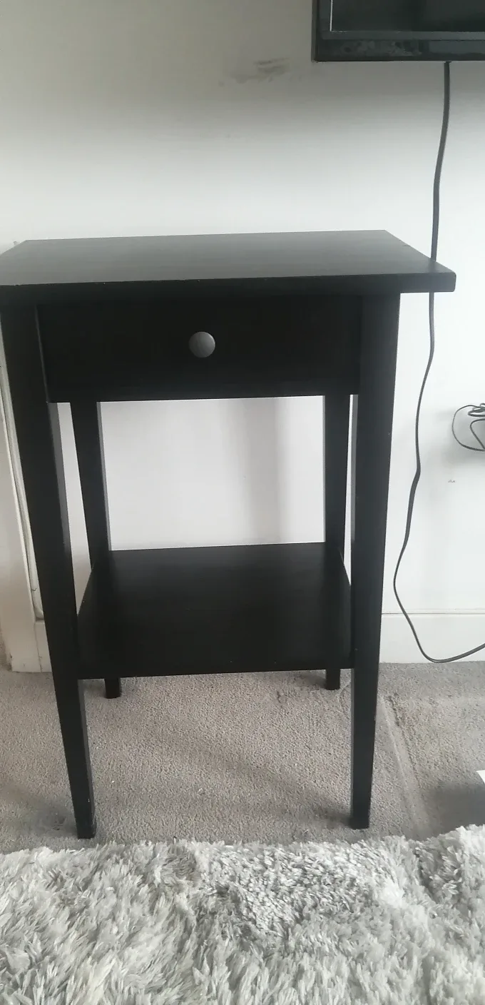 Dark brown Ikea Wood side table with drawer