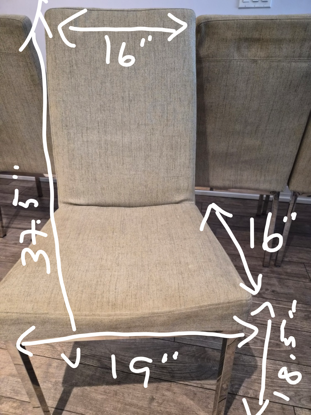 Set of 4 Dining Chairs - Beige Fabric, Chrome Legs - photo 3