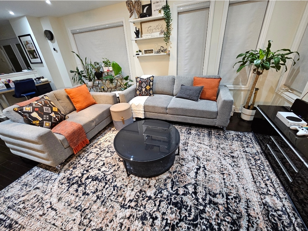Living Room Set: Sofa, Ottoman, Rug & Table