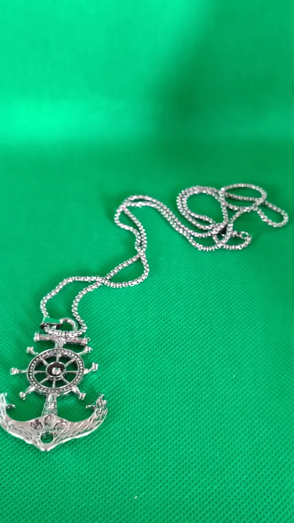 Large Anchor & Wheel Silver Necklace thumbnail