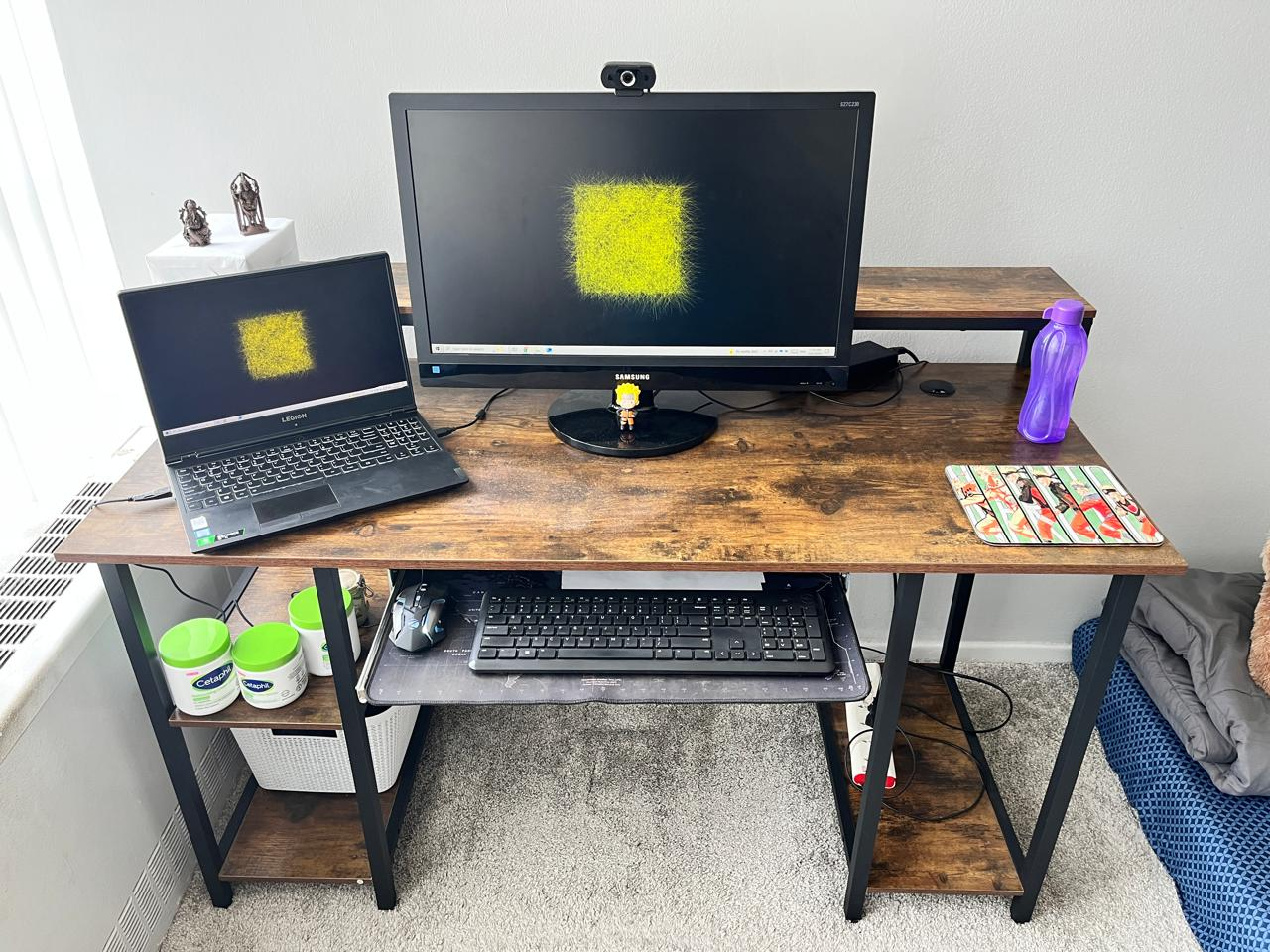 Computer Desk with Keyboard Rack & Shelves