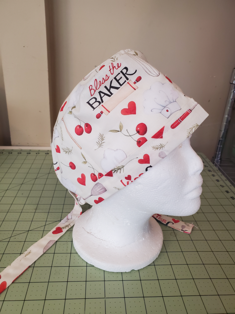 Hand Crafted "Bless the Baker" Scrub Cap New