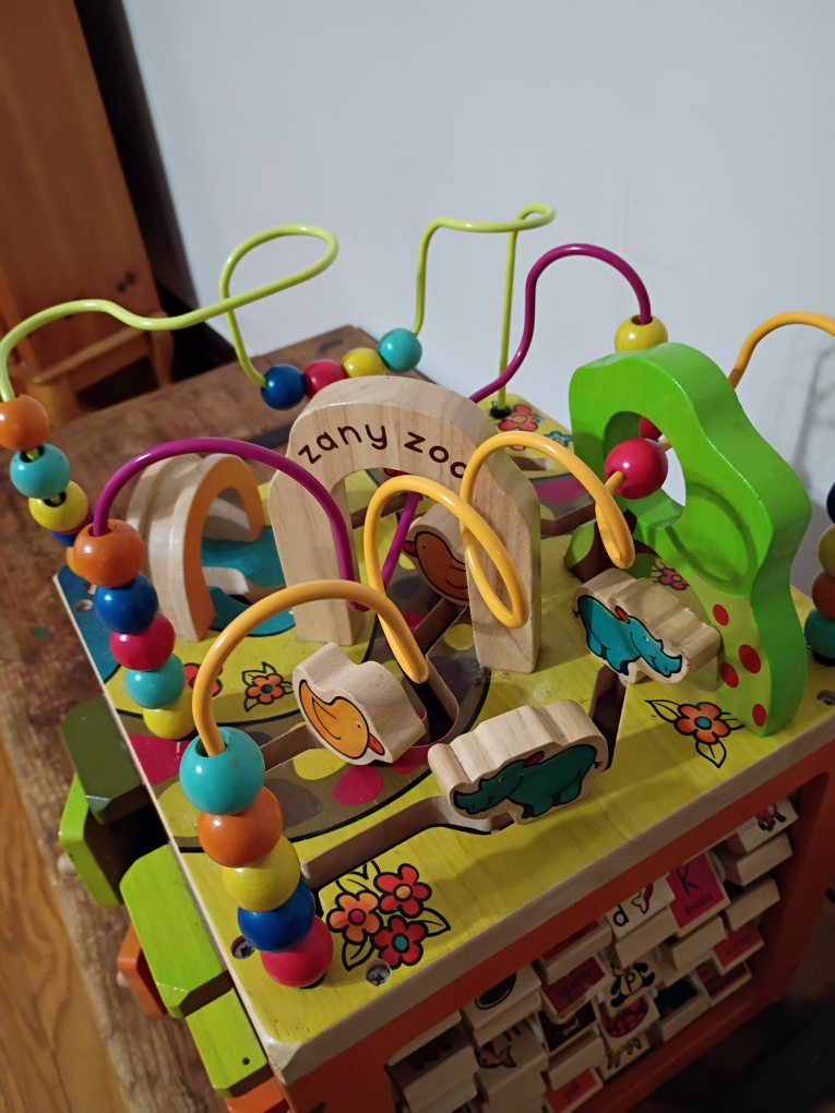 Wooden Activity Cube. 10 bucks.