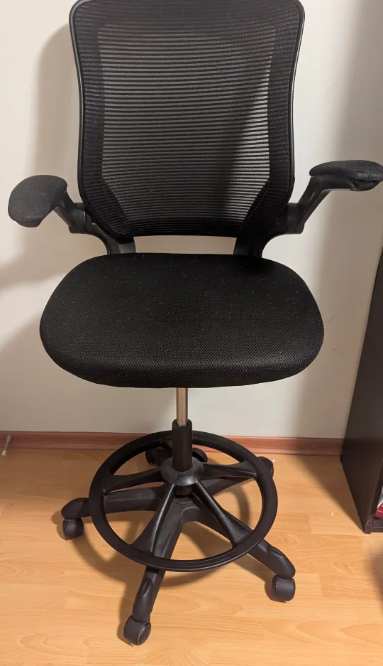 Black Mesh Ergonomic Drafting Chair with Adjustable Foot Ring image indicator(3)