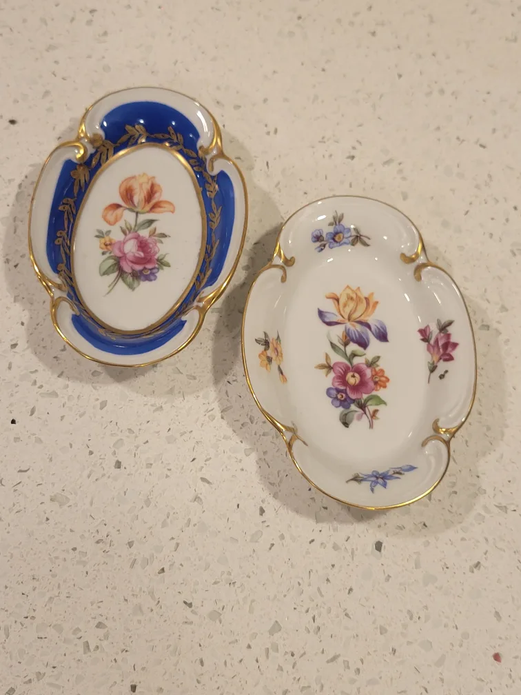 Vintage Porcelain German Floral Trinket Dishes thumbnail