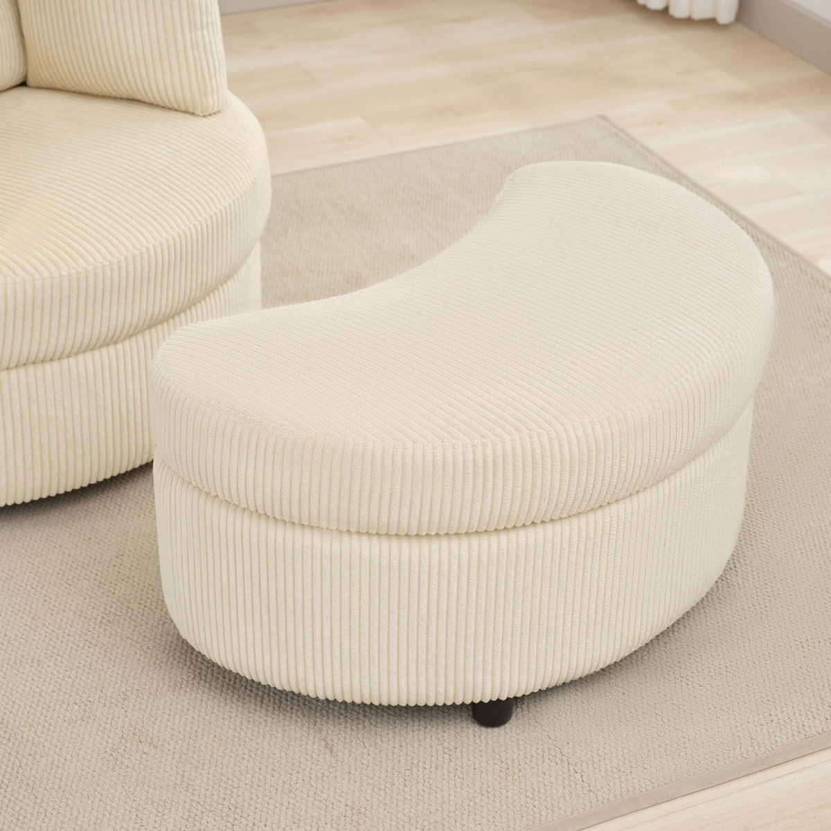 Cream Corduroy Ottoman with Storage