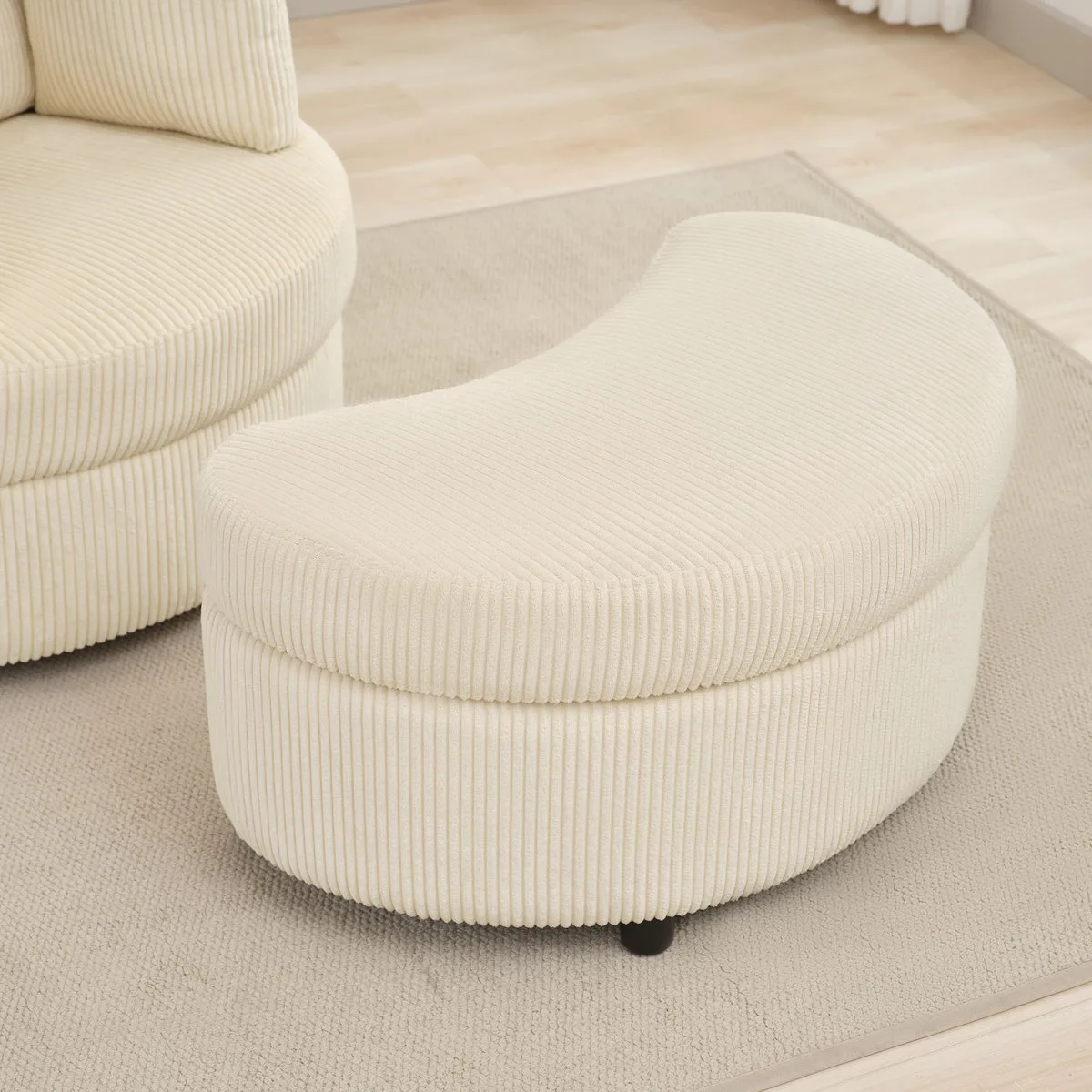 Cream Corduroy Ottoman with Storage thumbnail