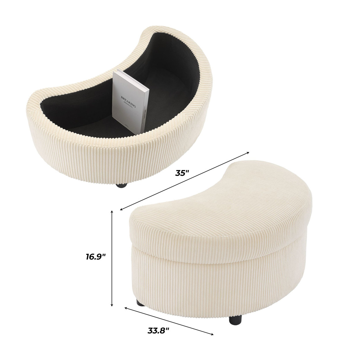 Cream Corduroy Ottoman with Storage - photo 3