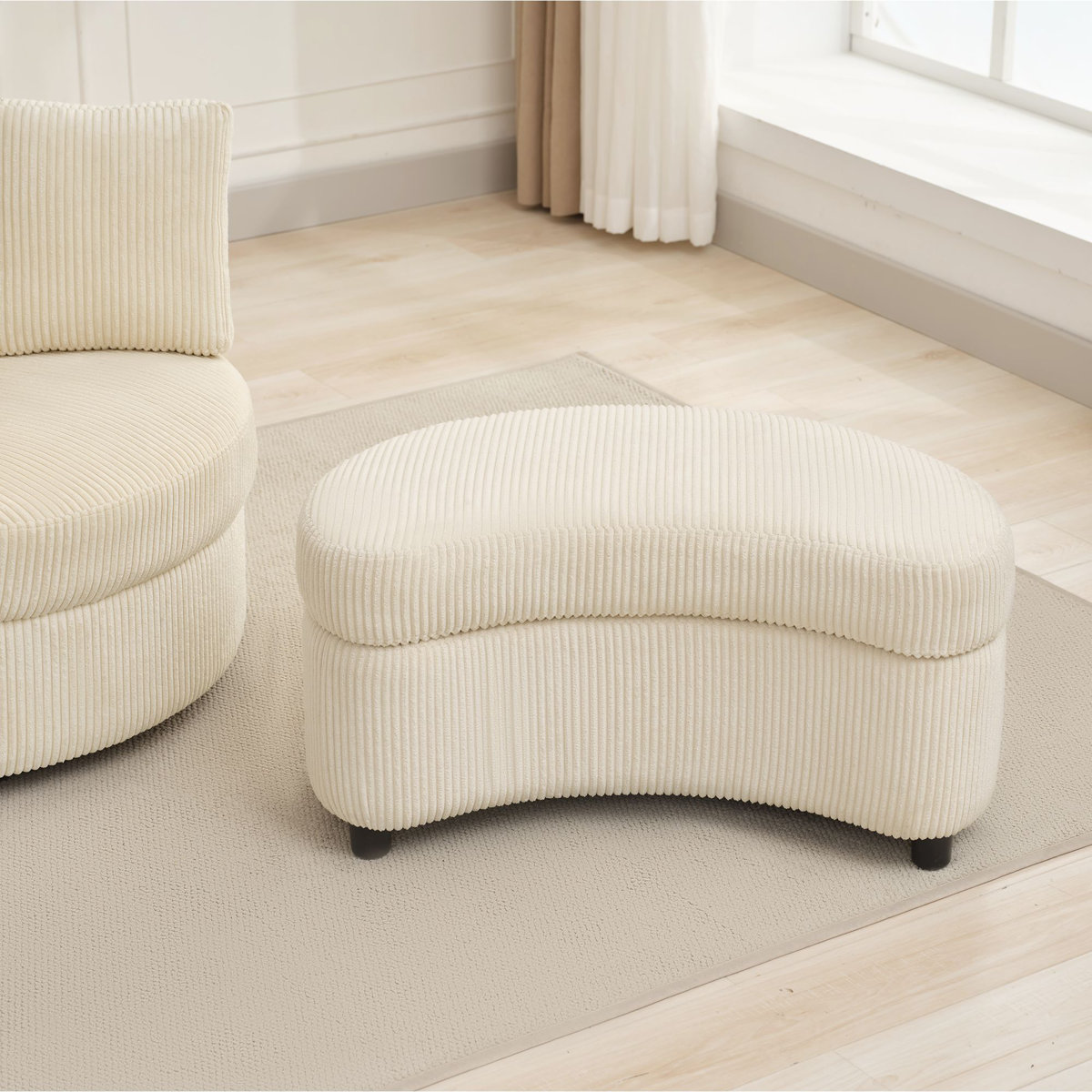 Cream Corduroy Ottoman with Storage - photo 4
