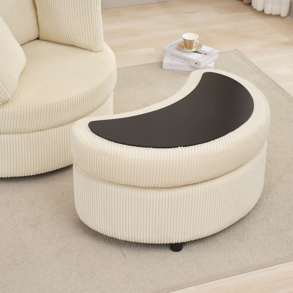 Cream Corduroy Ottoman with Storage - photo 5