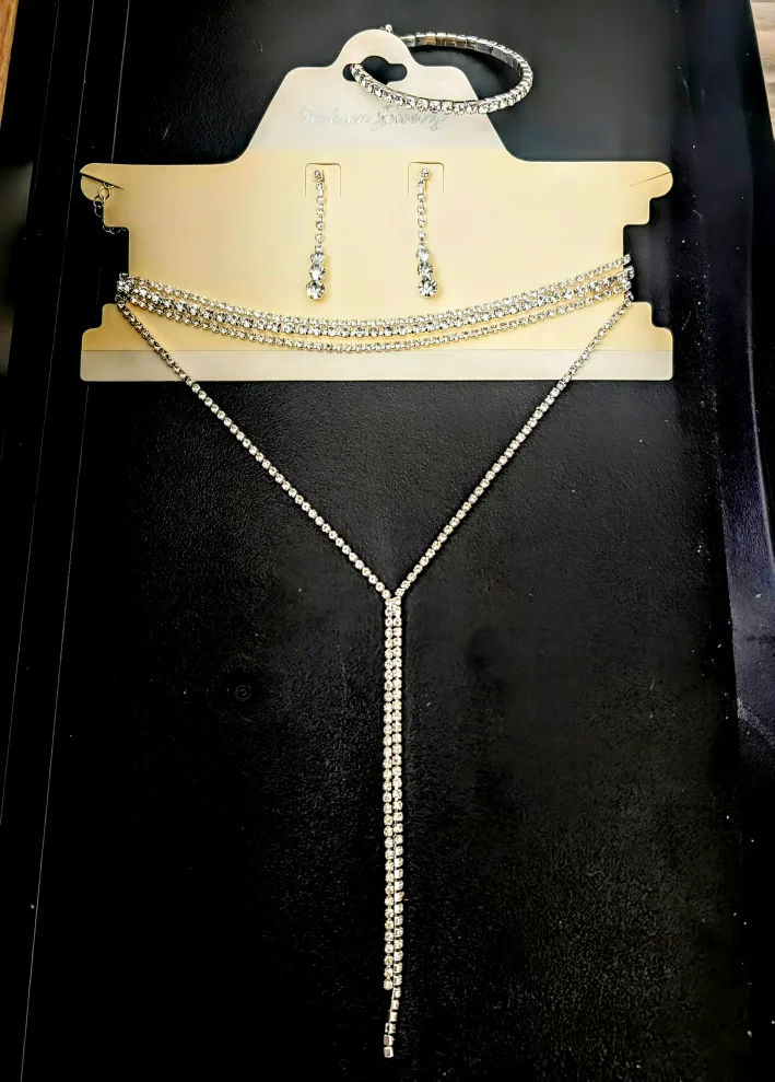 Rhinestone Necklace, Earrings & Bracelet Set thumbnail