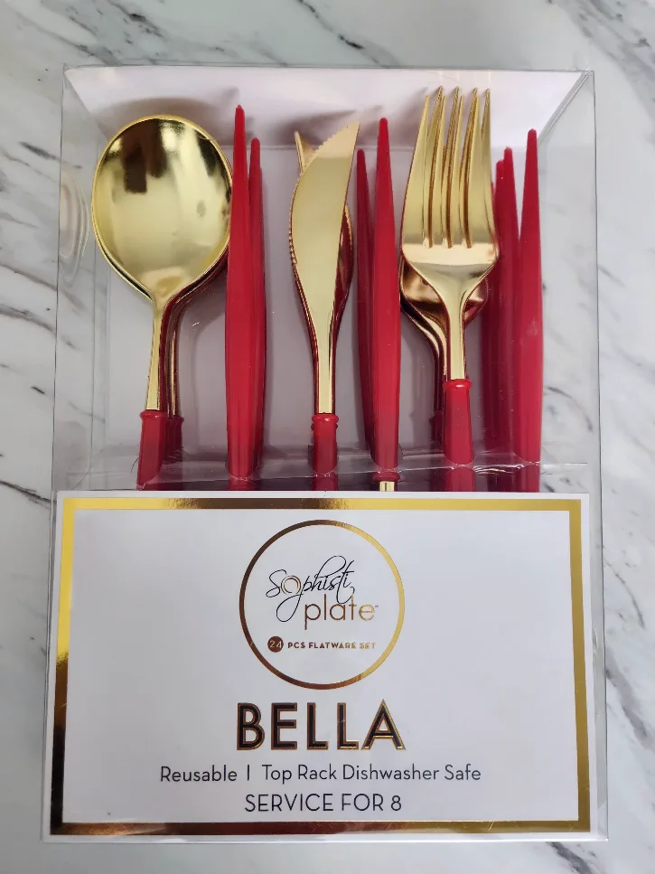 Bella Gold/Red Handle 24-Piece Cutlery Set - NEW thumbnail