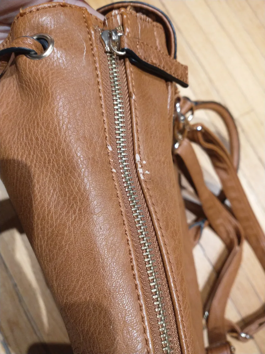 Large light brown faux leather backpack bag image indicator(5)