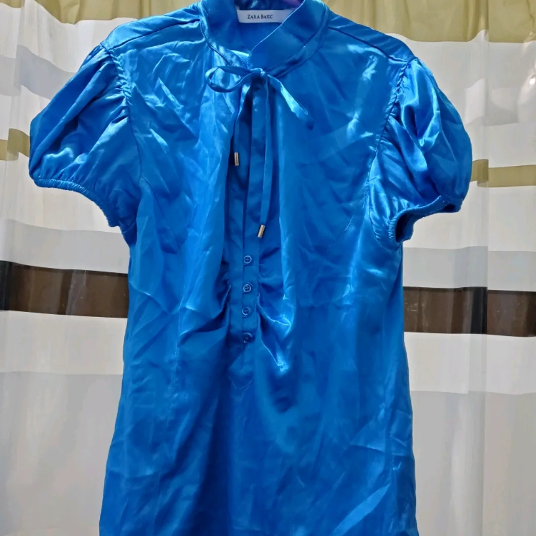 Blue satiny zara blouse tip thumbnail