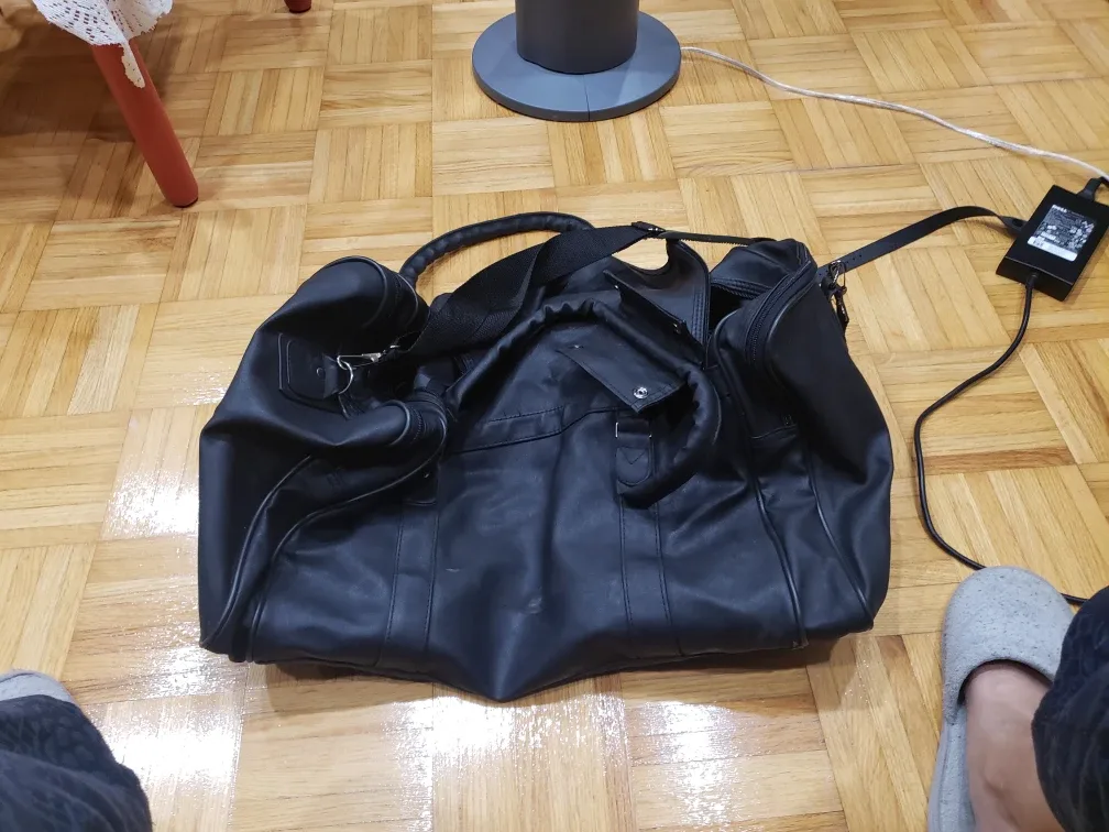 Black Leather Duffel Bag with Bonus gift image indicator(4)