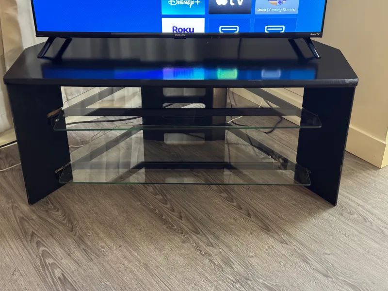 Black TV Stand with Glass Shelves