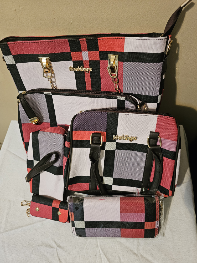 Mei&ge Plaid Handbag Set - 5 Pieces