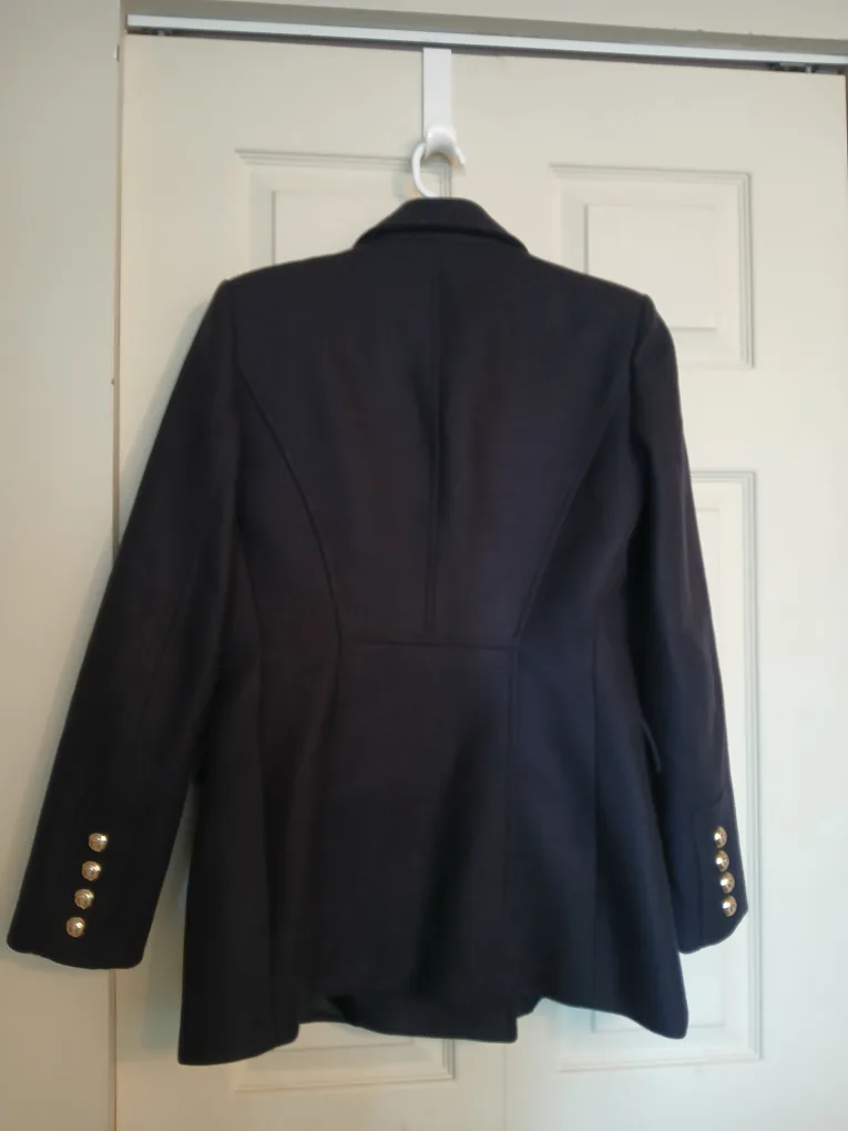 Zara Manteco navy blue button up pea coat, size medium (M) image indicator(7)