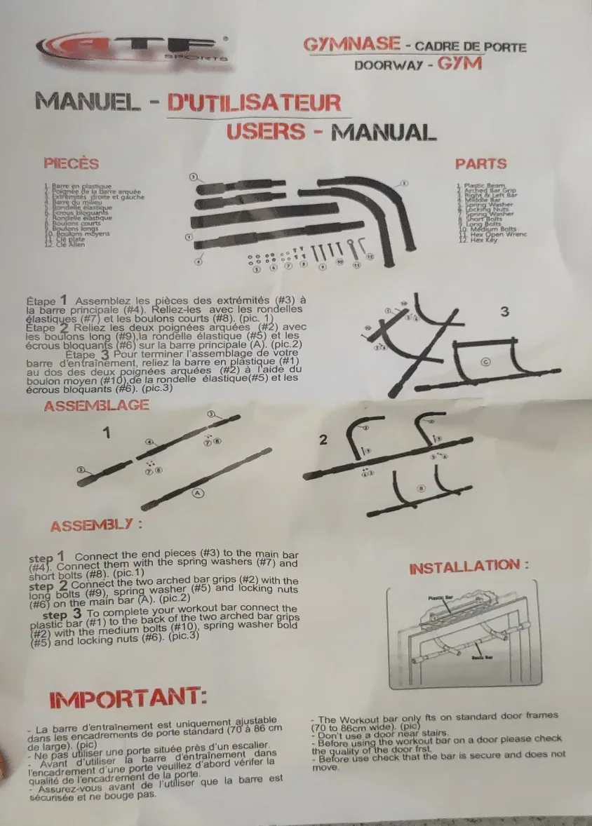 (NEW) ATF Sports Doorway Gym Set image indicator(8)