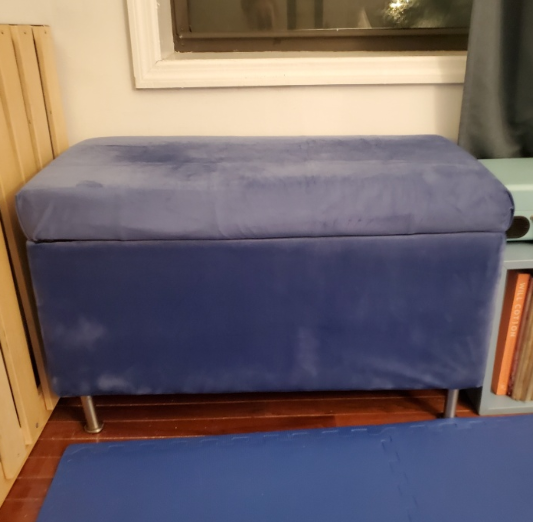 Blue Velvet Storage Ottoman Bench