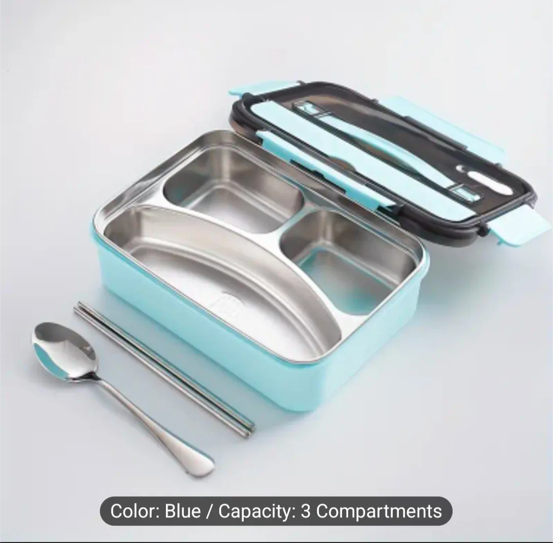 brand new stainless steel 3 compartments lunch box thumbnail