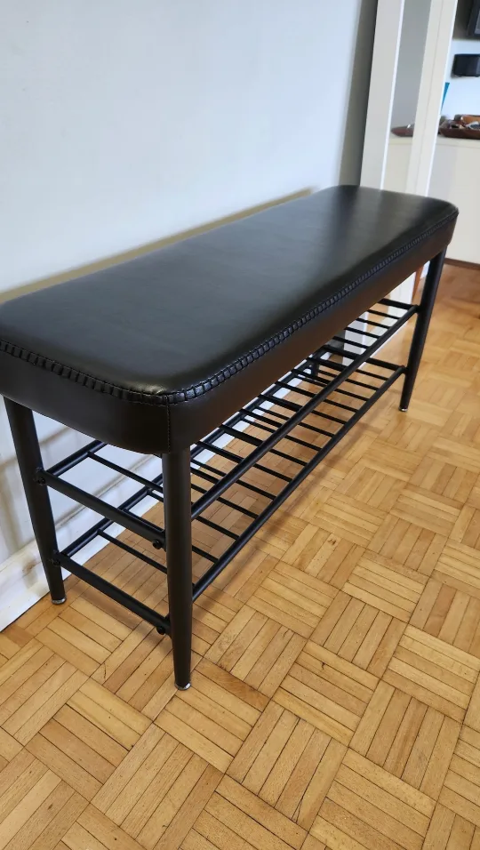3-level 32' Black Leather Padded Bench Storage *new thumbnail