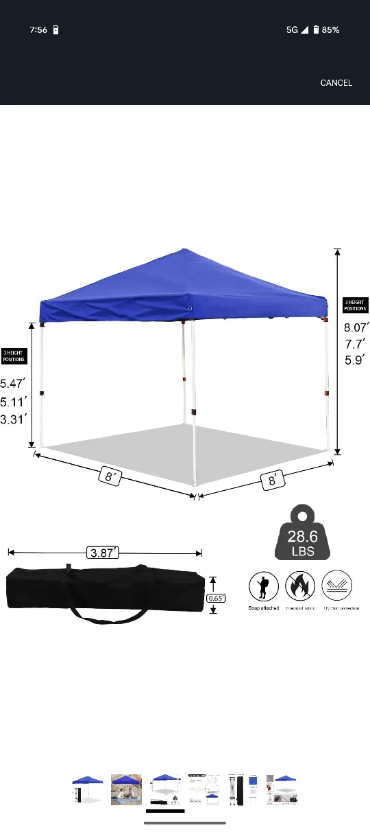Blue 8x8 Pop-Up Canopy Tent thumbnail