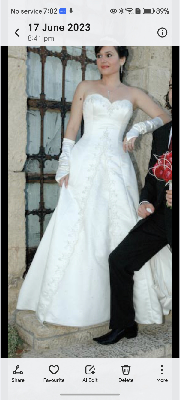 Mon Cheri Vintage Wedding Dress - White, Strapless, Size 8
