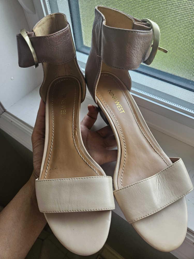 Nine West nude and brown leather wedge sandals