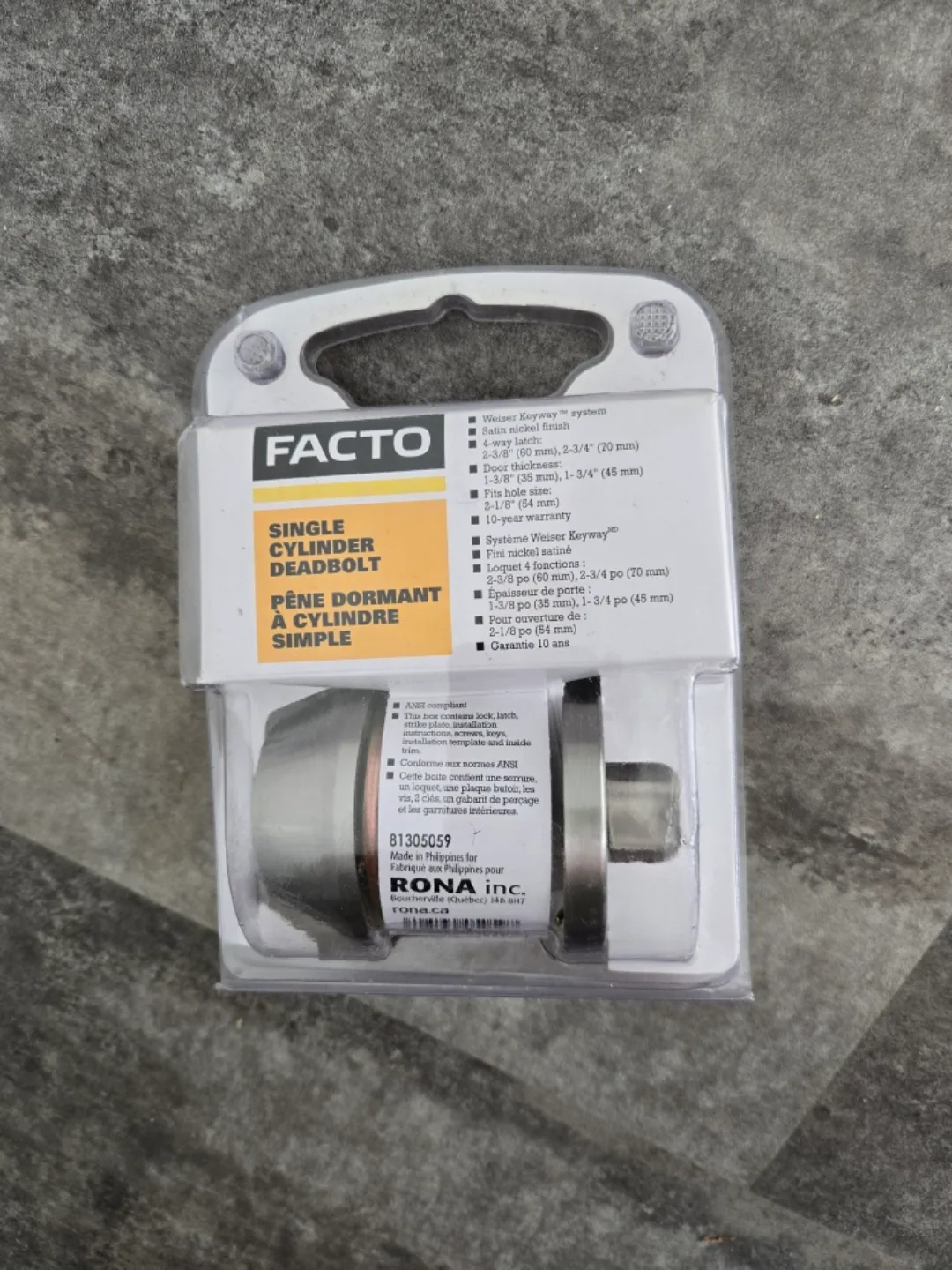 New Facto Single Cylinder Deadbolt - Satin Nickel thumbnail