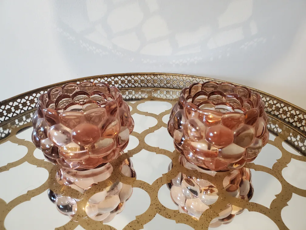 Pink Glass Candle Holders (Set of 2) thumbnail