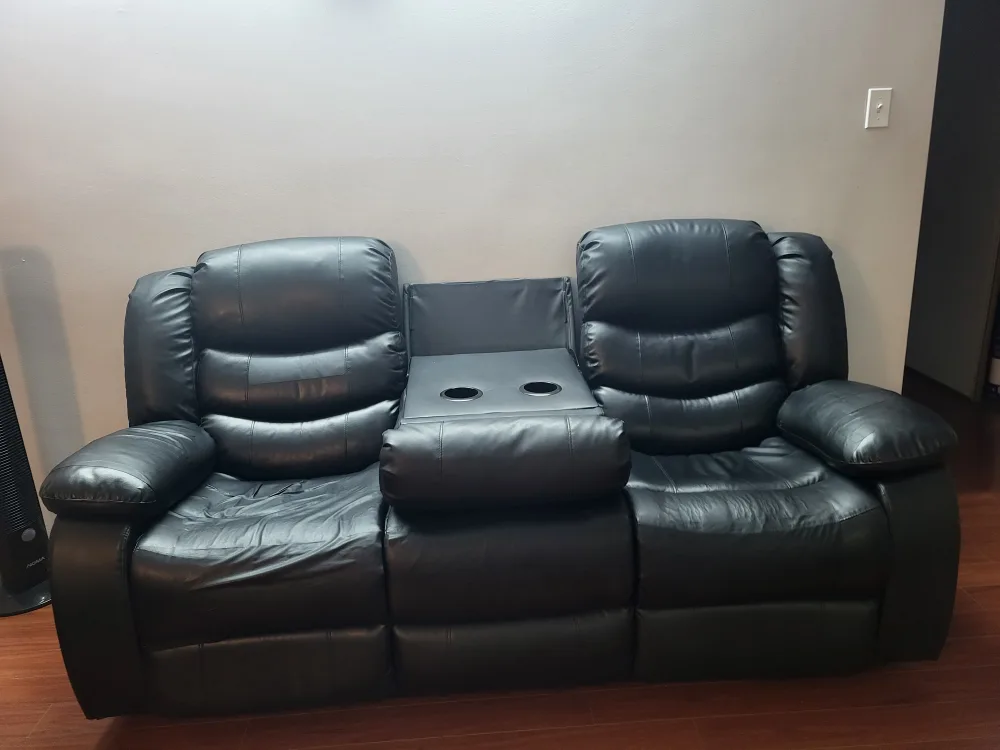 3 seater Black Faux Leather Reclining Sofa image indicator(4)