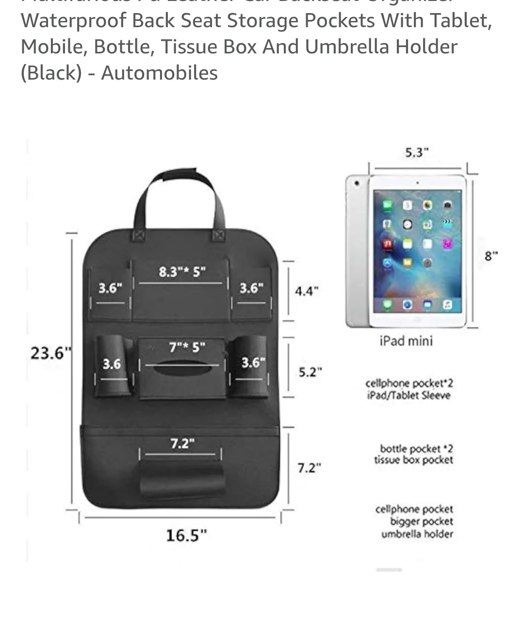 Car Backseat Organizer - Black