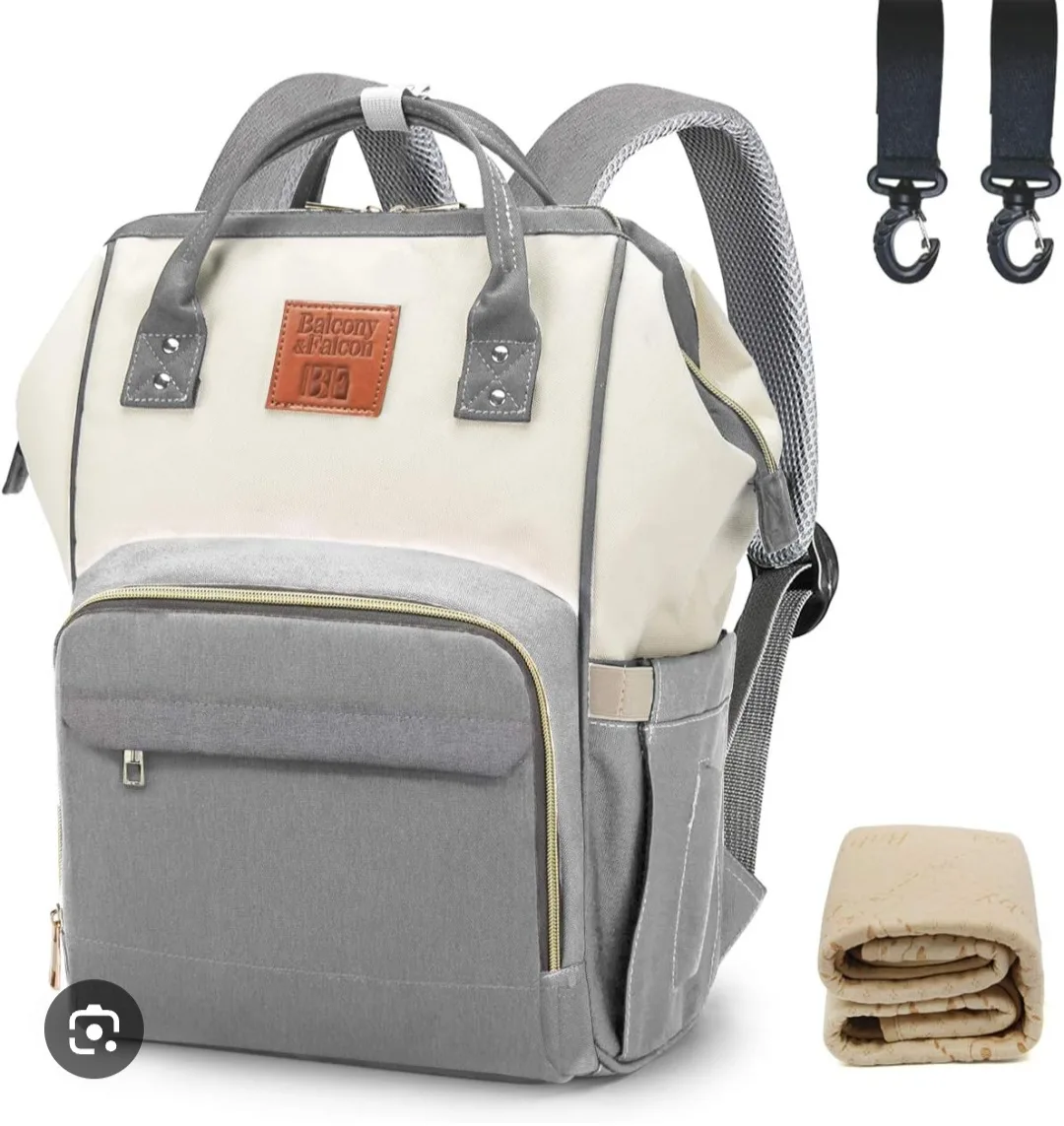 Balcony & Falcon Diaper Bag Backpack - Grey/White thumbnail