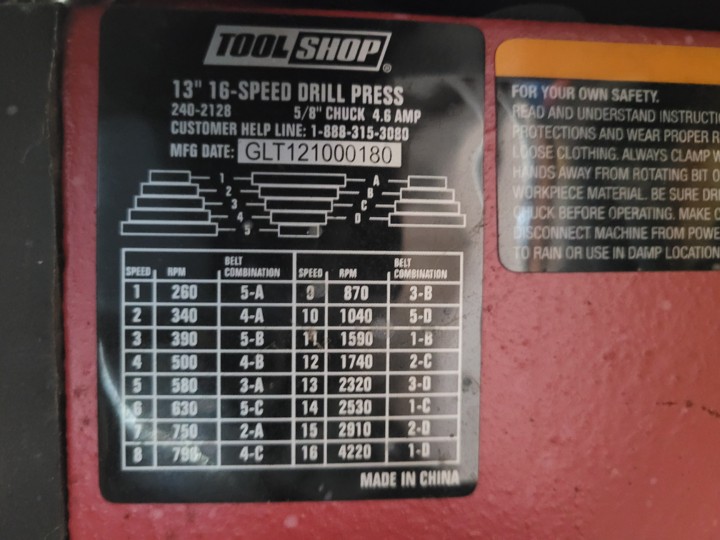 Tool Shop 13" 16-Speed Drill Press - photo 5
