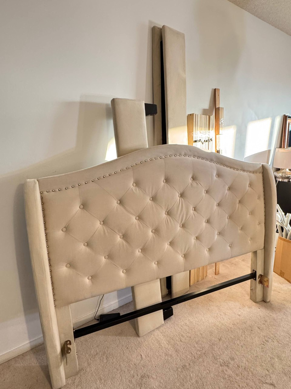 Bed Frame With Upholstered Tufted Headboard - Queen Size