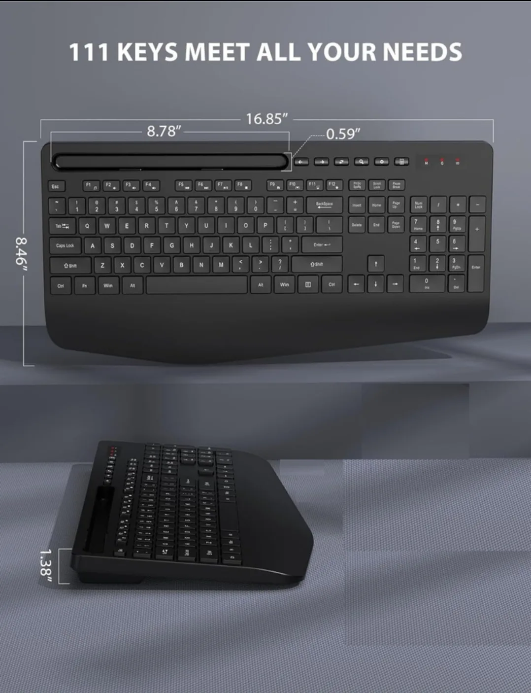 Black Wireless Keyboard with Phone/Tablet Holder image indicator(2)