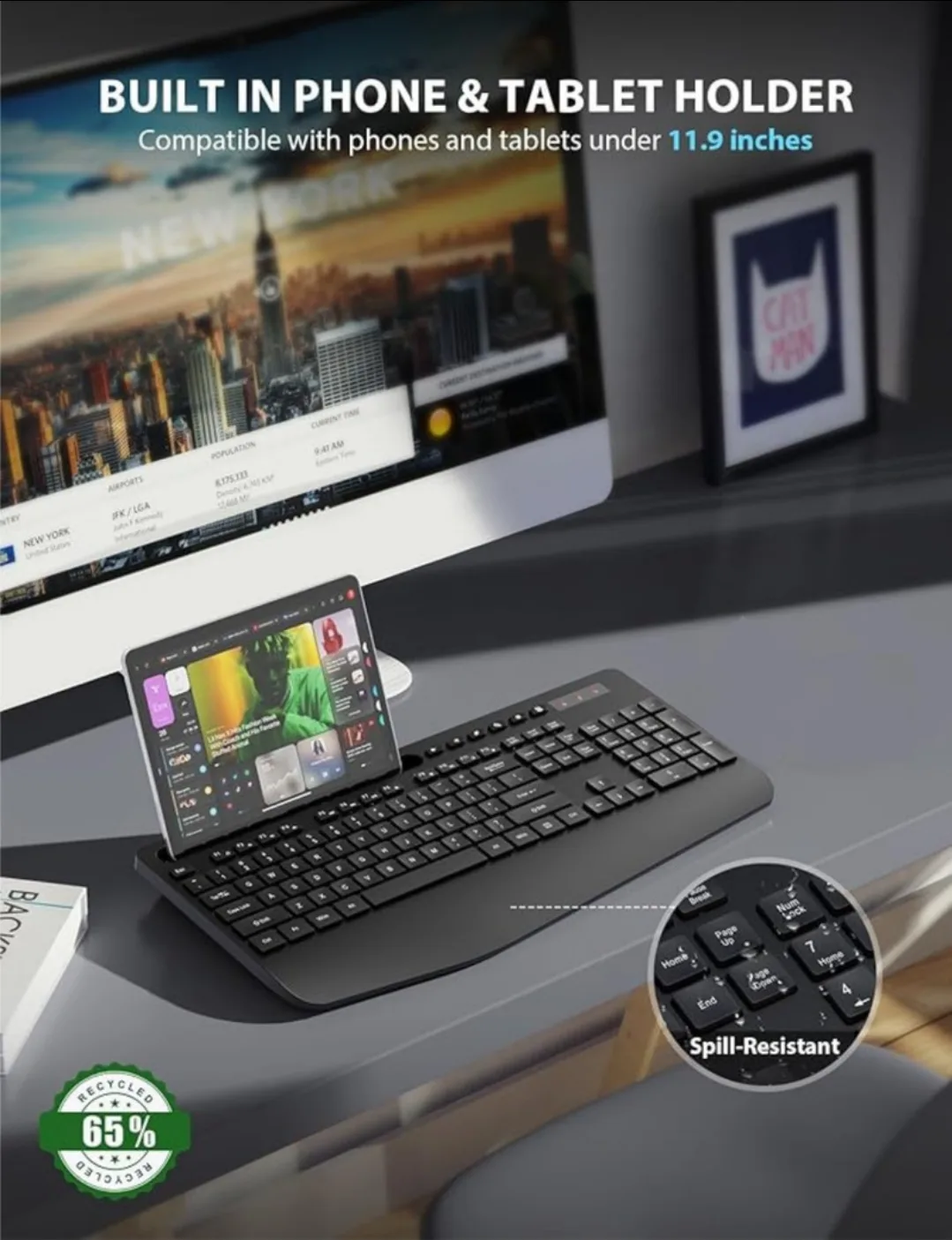 Black Wireless Keyboard with Phone/Tablet Holder image indicator(4)