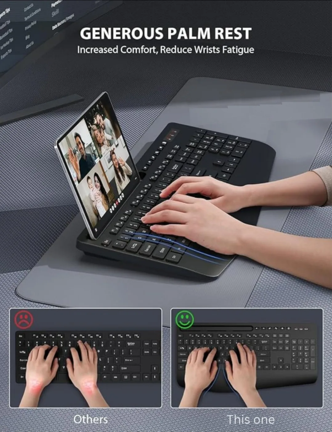 Black Wireless Keyboard with Phone/Tablet Holder image indicator(5)