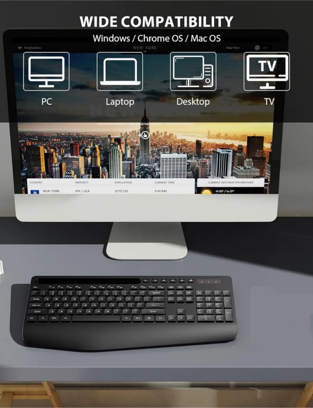Black Wireless Keyboard with Phone/Tablet Holder image indicator(6)