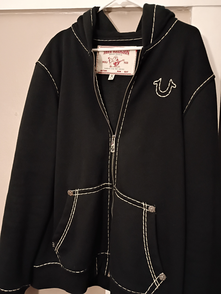 True Religion Black Full Zip Hoodie XL