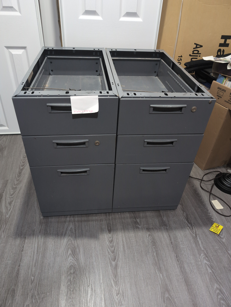 Pair of Grey Steel Filing Cabinets