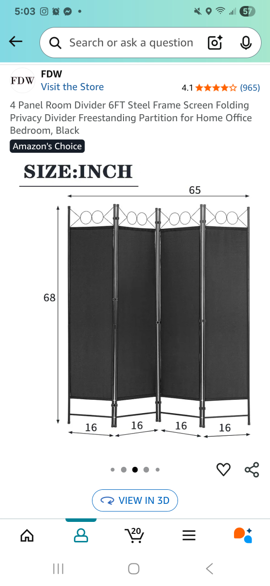 NEW Room Divider – 4 Panel, 6 ft – Sealed in Box, Pickup Only