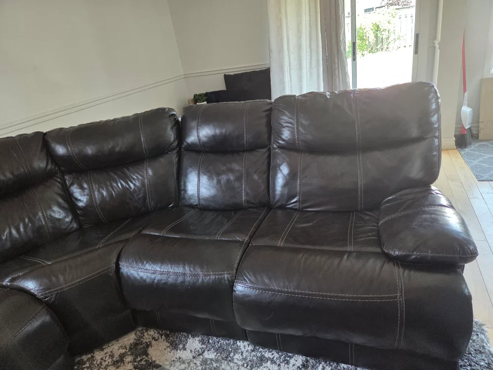 Brown Leather Reclining Sectional Sofa thumbnail