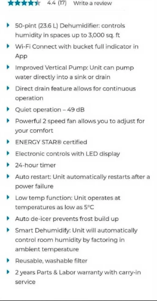 Danby 50-Pint Dehumidifier with Pump & Wi-Fi in White image indicator(9)