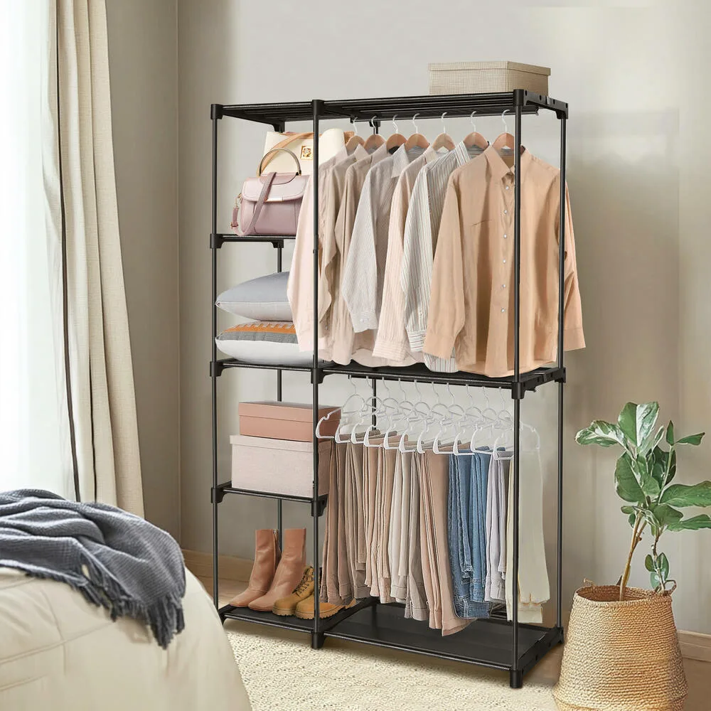 Freestanding Closet Organizer, Clothes Rack, 4 Shelves & 2 Rail thumbnail