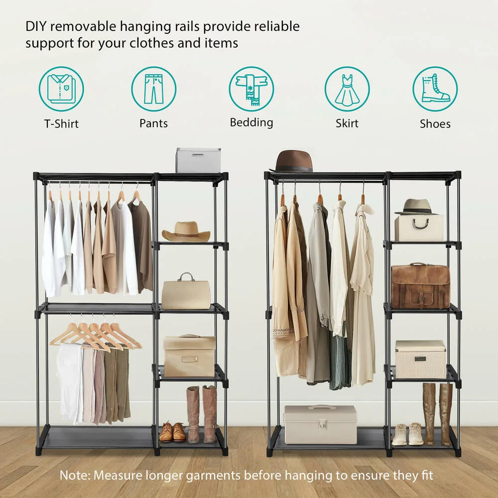 Freestanding Closet Organizer, Clothes Rack, 4 Shelves & 2 Rail image indicator(4)