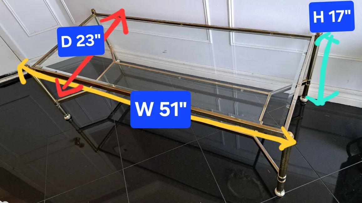 Glass & Brass Coffee Table (51"x23"x17") thumbnail