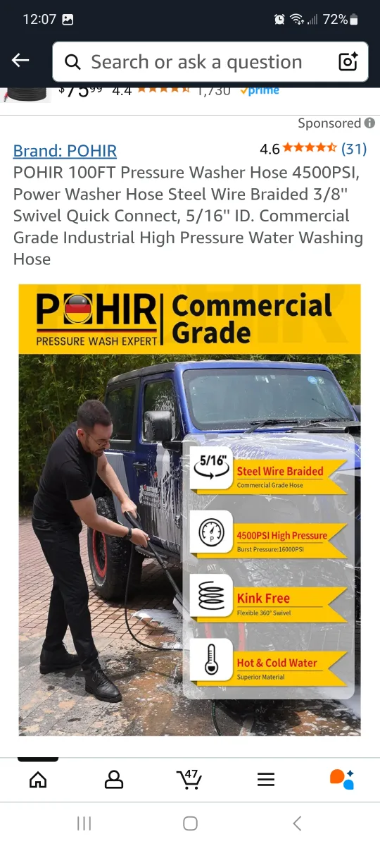 POHIR 100FT Pressure Washer Hose 4500PSI brand new image indicator(3)