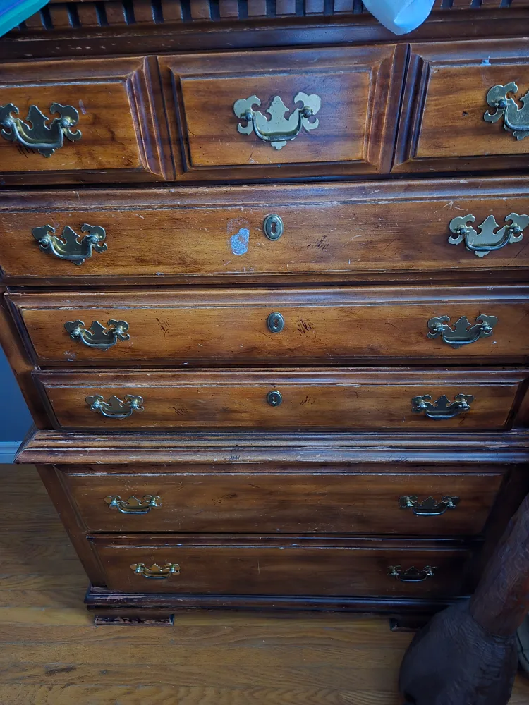 Vintage Wooden Dresser with Brass Handles thumbnail